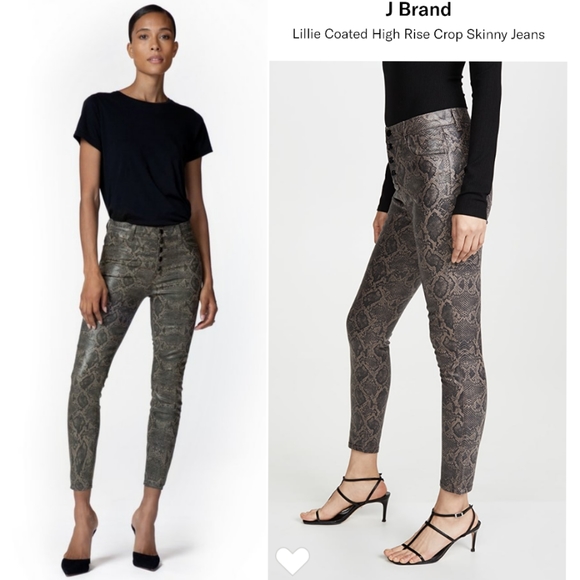 J Brand Lillie Cropped Coated Snake Skinny Coated Boa Taupe - Picture 1 of 7